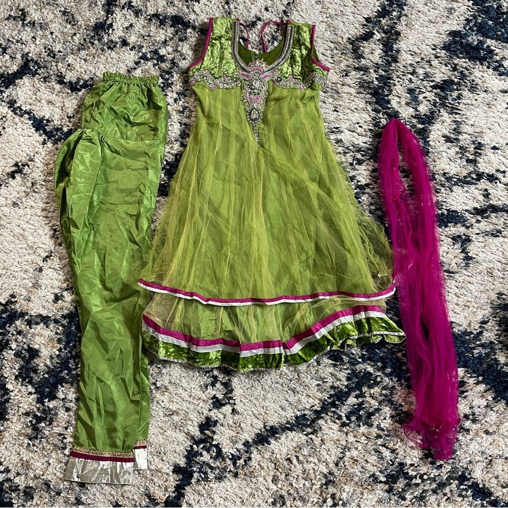 Green and Pink Salwar Kameez